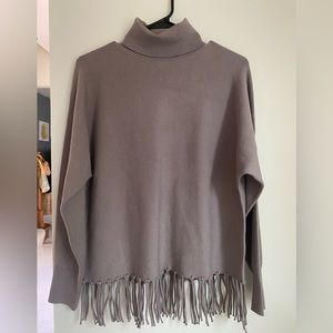 gray / brown Carmen Turtleneck Fringe Top